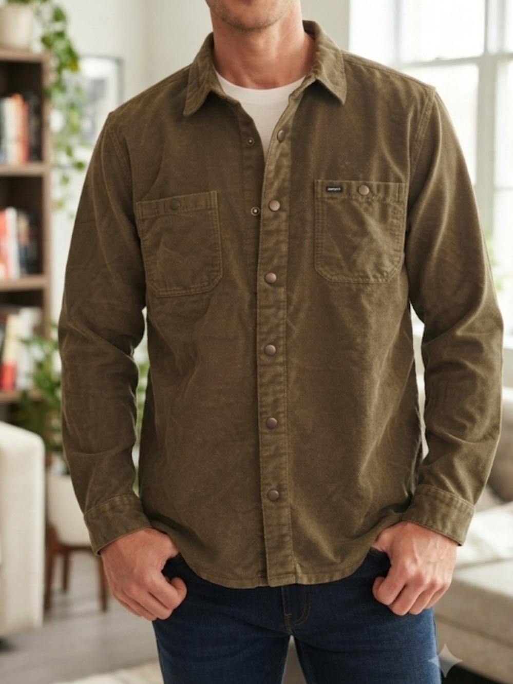 Buffalo David Bitton Olive Green Corduroy Button-Down Shirt